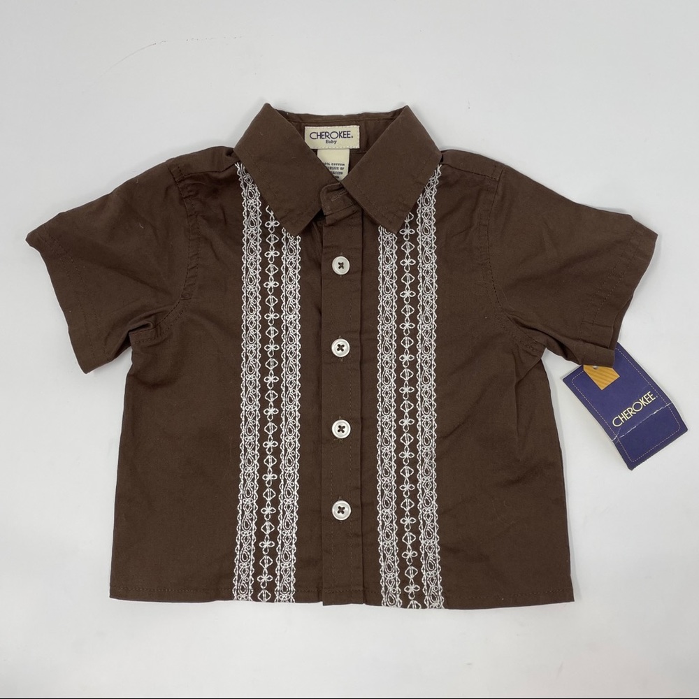 NWT Cherokee brown baby boy button up shirt NB
